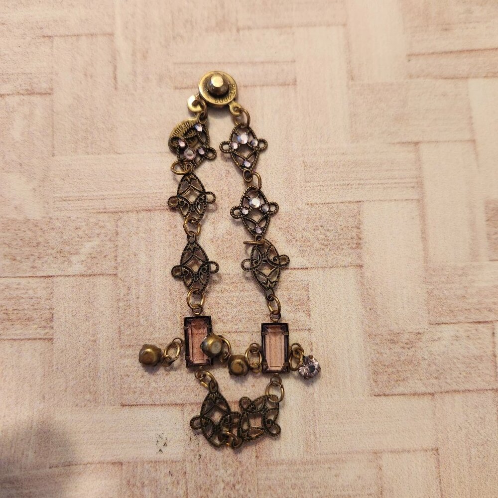 Vintage ANNE KOPLIK DESIGNS Patent Clasp Crystal Brass 6.5" Bracelet